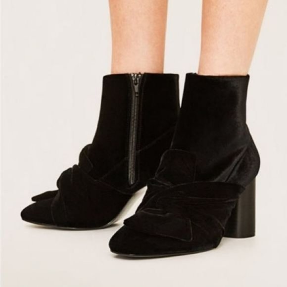 Zara Velvet Bow Ankle Boots Black Size 38. - Picture 2 of 15